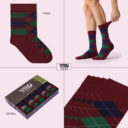 VRDSOCKS® Men's Bamboo Dress Socks • Argyle Pack of 1/3/5 Pairs • Burgundy bamboo socks for men calf socks for men crew socks for men men's bamboo dress socks men's calf socks men's dress socks men's mid-calf socks men's socks mens bamboo socks socks for men vrd socks