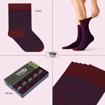 VRDSOCKS® Men's Bamboo Dress Socks • Striped Pack of 1/3/5 Pairs • Burgundy bamboo socks for men calf socks for men crew socks for men men's bamboo dress socks men's calf socks men's dress socks men's mid-calf socks men's socks mens bamboo socks socks for men vrd socks