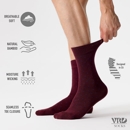 VRDSOCKS® Men's Bamboo Dress Socks • Dotted Pack of 1/3/5 Pairs • Burgundy bamboo socks for men calf socks for men crew socks for men men's bamboo dress socks men's calf socks men's dress socks men's mid-calf socks men's socks mens bamboo socks socks for men vrd socks