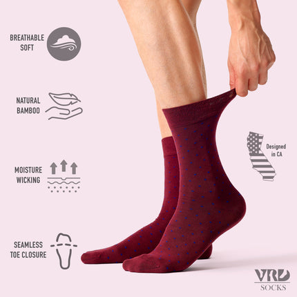 VRDSOCKS® Men's Bamboo Dress Socks • Dotted Pack of 1/3/5 Pairs • Burgundy bamboo socks for men calf socks for men crew socks for men men's bamboo dress socks men's calf socks men's dress socks men's mid-calf socks men's socks mens bamboo socks socks for men vrd socks