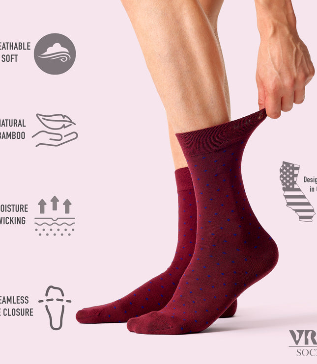 VRDSOCKS® Men's Bamboo Dress Socks • Dotted Pack of 1/3/5 Pairs • Burgundy bamboo socks for men calf socks for men crew socks for men men's bamboo dress socks men's calf socks men's dress socks men's mid-calf socks men's socks mens bamboo socks socks for men vrd socks