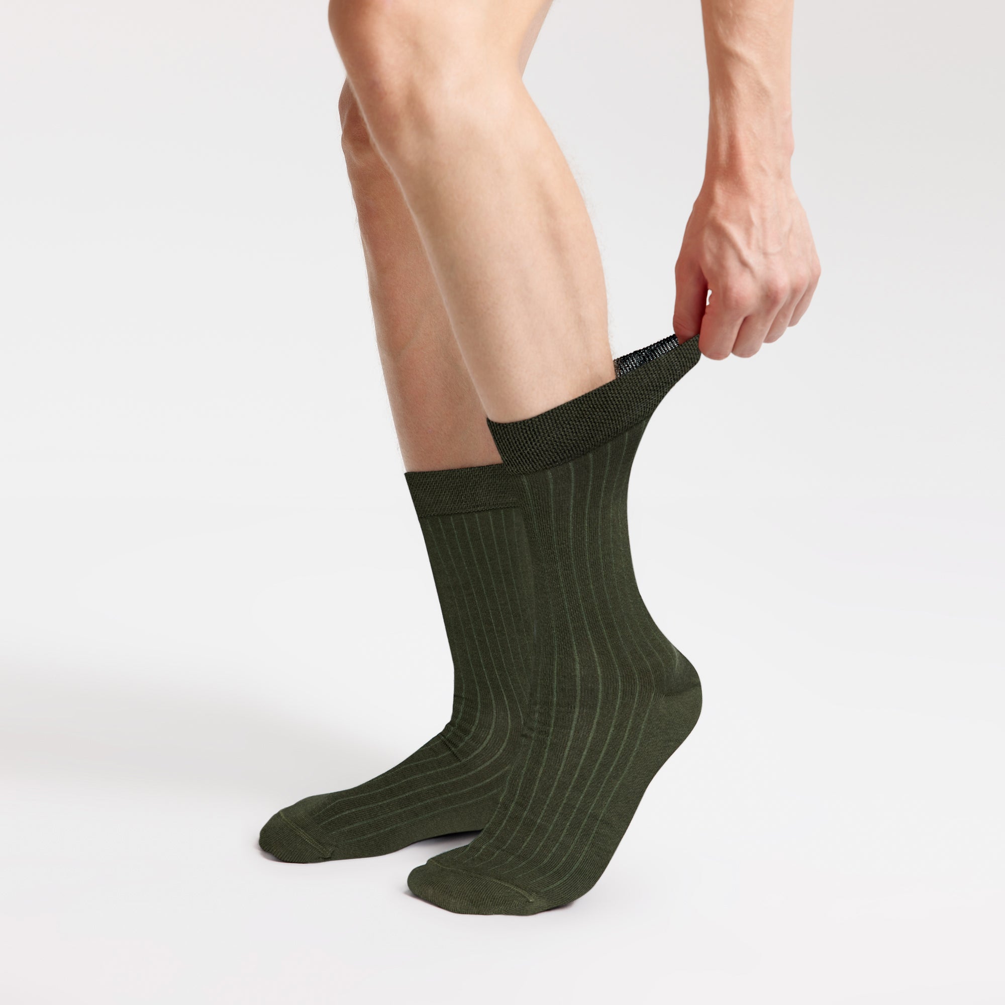 Men's Bamboo Dress Socks • Ribbed Pack of 1/3/5 Pairs • Olive Green