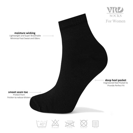 VRDSOCKS® Womens Bamboo Dress Socks | Quarter Crew Length | 6 Pack socks for women vrd socks women women athletic socks women bamboo socks work out socks for women