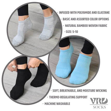 VRDSOCKS® Women's Bamboo Running Socks | Low-cut Ankle Length | 6 Pack socks for women vrd socks women women athletic socks women bamboo socks work out socks for women