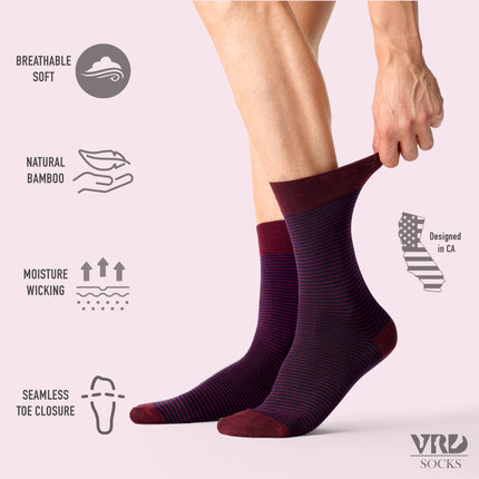 VRDSOCKS® Men's Bamboo Dress Socks • Striped Pack of 1/3/5 Pairs • Burgundy bamboo socks for men calf socks for men crew socks for men men's bamboo dress socks men's calf socks men's dress socks men's mid-calf socks men's socks mens bamboo socks socks for men vrd socks