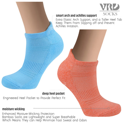 VRDSOCKS® Women's Bamboo Running Socks | Low-cut Ankle Length | 6 Pack socks for women vrd socks women women athletic socks women bamboo socks work out socks for women