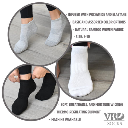 VRDSOCKS® Women's Bamboo Running Socks | Low-cut Ankle Length | 6 Pack socks for women vrd socks women women athletic socks women bamboo socks work out socks for women